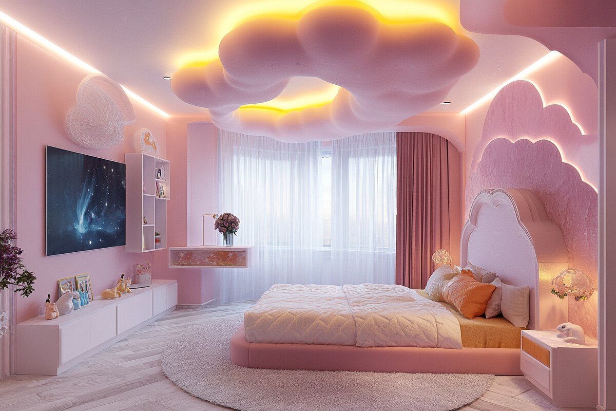 Creative Theme Kids Room featuring Warm Starry Night Ceiling Lighting #25